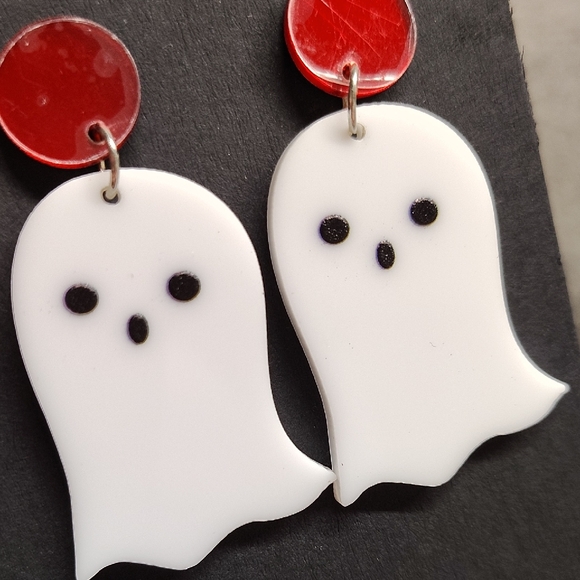 Lightweight Acrylic Ghost Earrings with Red Accents - Picture 4 of 4